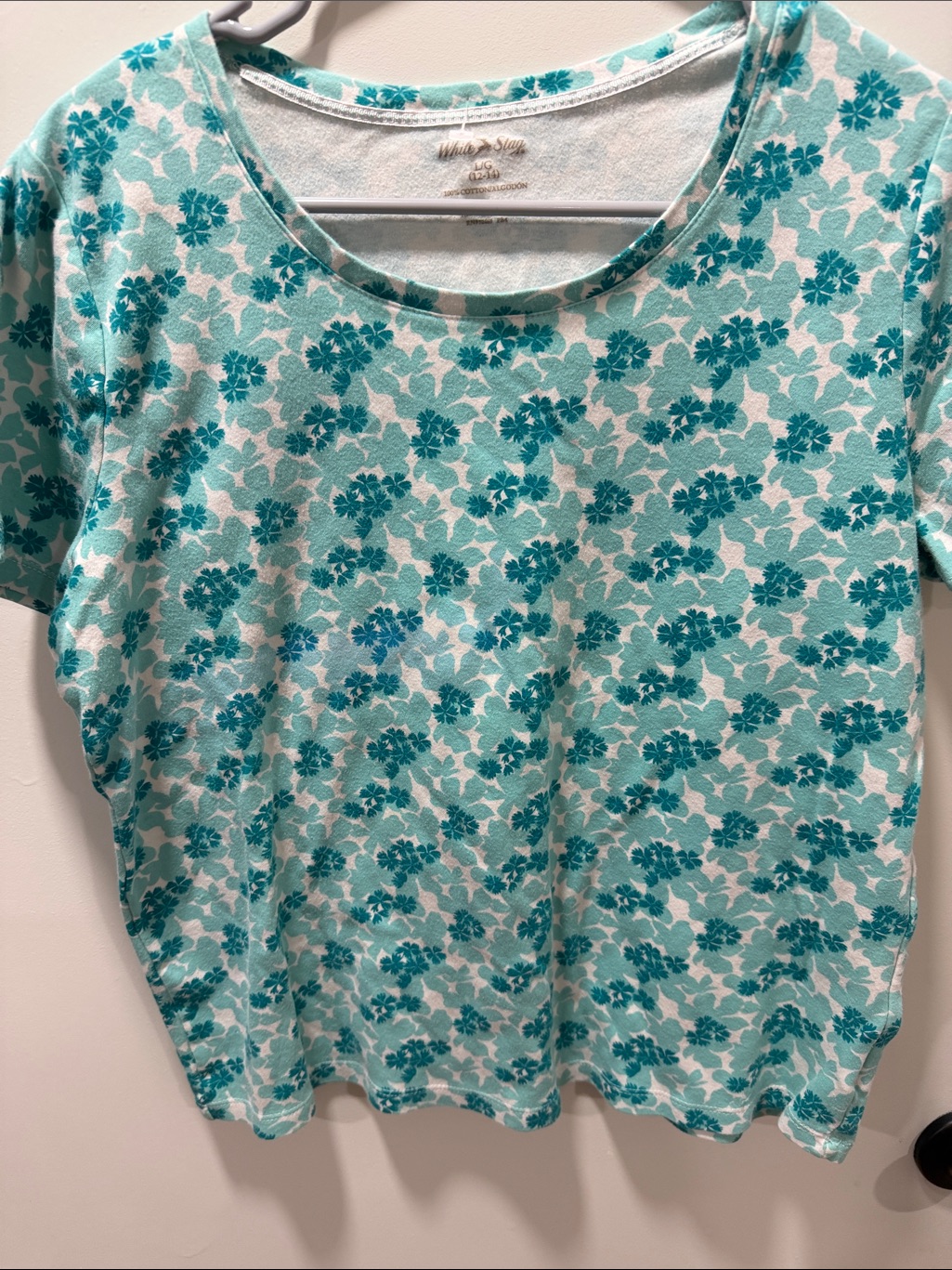 White Stag Teal Floral Short Sleeve Crewneck Top